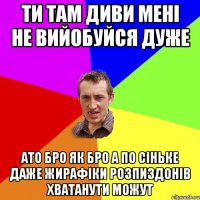 ти там диви мені не вийобуйся дуже ато бро як бро а по сіньке даже жирафіки розпиздонів хватанути можут