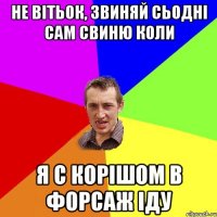 не вітьок, звиняй сьодні сам свиню коли я с корішом в форсаж іду