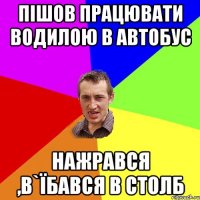 пішов працювати водилою в автобус нажрався ,в`їбався в столб