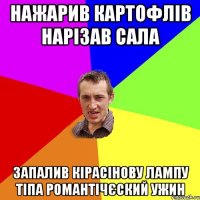 нажарив картофлів нарізав сала запалив кірасінову лампу тіпа романтічєский ужин