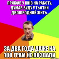 приїхав у київ на работу, думав буду у тьотки двоюродной жить. за два года даже на 100 грам не позвали