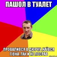 пашол в туалет провалився в дюрку ,наївся гівна ,так и не посрав