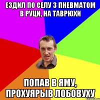 ездил по селу з пневматом в руци, на таврюхи попав в яму, прохуярыв лобовуху