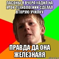 пасоны я вчера ходил на урок технологиии сделал вторую училку правда да она железнаяя