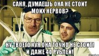 Саня, думаешь она не стоит моих нервов? Ну твоего хуя она точно не стоит! И даже 40 рублей!