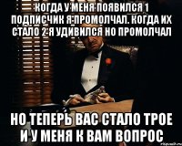 когда у меня появился 1 подписчик я промолчал. когда их стало 2 я удивился но промолчал но теперь вас стало трое и у меня к вам вопрос