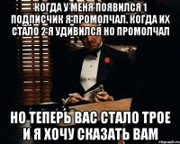 когда у меня появился 1 подписчик я промолчал. когда их стало 2 я удивился но промолчал но теперь вас стало трое и я хочу сказать вам