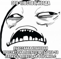 Это чувство, когда обоссаная клановая проститутка пытается тебе что-то ляпнуть в ответь на форумке :С