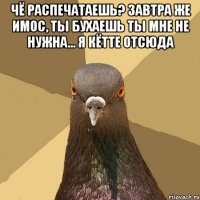 чё распечатаешь? завтра же имос, ты бухаешь ты мне не нужна... я кётте отсюда 