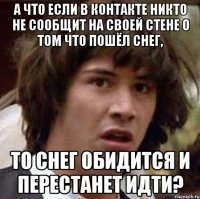 а что если в контакте никто не сообщит на своей стене о том что пошёл снег, то снег обидится и перестанет идти?