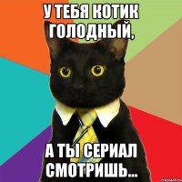 у тебя котик голодный, а ты сериал смотришь...