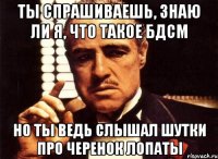 ты спрашиваешь, знаю ли я, что такое бдсм но ты ведь слышал шутки про черенок лопаты