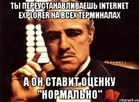 ты переустанавливаешь internet explorer на всех терминалах а он ставит оценку "нормально"