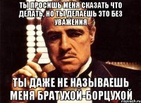 ты просишь меня сказать что делать, но ты делаешь это без уважения ты даже не называешь меня братухой-борцухой