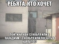 ребята, кто хочет пойти на квн 13 нобря или в паладиум 13 ноября или поехать в карпаты?