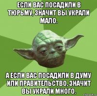 если вас посадили в тюрьму, значит вы украли мало. а если вас посадили в думу или правительство, значит вы украли много.