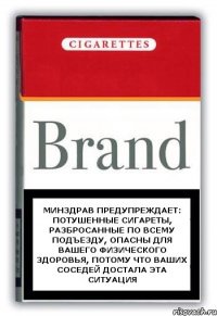 Минздрав предупреждает: Потушенные сигареты, разбросанные по всему подъезду, опасны для вашего физического здоровья, потому что ваших соседей достала эта ситуация