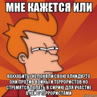 мне кажется или ваххабиты не поняли свою алкиду?то они против войны и террористов но стремятся попать в сирию для участие в ней с террористами