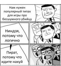 Нам нужен популярный типах для игры про бесшумного убийцу Ниндзя, потому что логично Пират, потому что идите нахуй