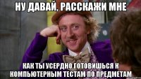 Ну давай, расскажи мне как ты усердно готовишься к компьютерным тестам по предметам