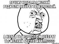 Почему когда ты мелкий родители говорят ты взрослый. А когда ты взрослый говорят ты мелкий Где логика!!!!????