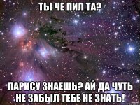 ты че пил та? ларису знаешь? ай да чуть не забыл тебе не знать!