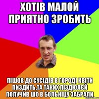 хотів малой приятно зробить пішов до сусідів в городі квіти пиздить,та таких піздюлєй получив шо в больніцу забрали