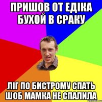 пришов от едіка бухой в сраку ліг по бистрому спать шоб мамка не спалила