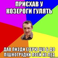 приєхав у козероги гулять дав пизди егерю шо б до пішногрудки поей не лез