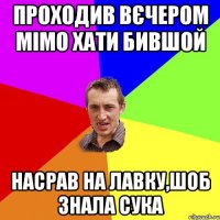 проходив вєчером мімо хати бившой насрав на лавку,шоб знала сука