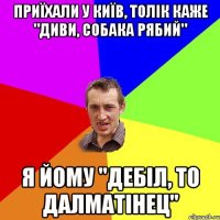 приїхали у київ, толiк каже "диви, собака рябий" я йому "дебіл, то далматінец"