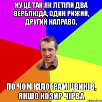 ну це так як летіли два верблюда, один рижий, другий направо, по чом кілограм цвиків, якшо козир чірва