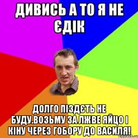 дивись а то я не єдік долго піздєть не буду.возьму за лжве яйцо і кіну через гобору до василя!