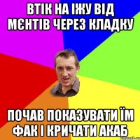 втік на іжу від мєнтів через кладку почав показувати їм фак і кричати акаб