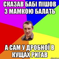 сказав бабі пішов з мамкою балать а сам у дробної в кущах ригав