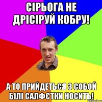 СІРЬОГА НЕ ДРІСІРУЙ КОБРУ! А ТО ПРИЙДЕТЬСЯ З СОБОЙ БІЛІ САЛФЄТКИ НОСИТЬ!