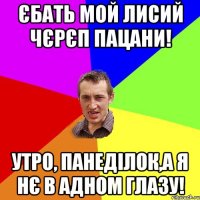 єбать мой лисий чєрєп пацани! утро, панеділок,а я нє в адном глазу!