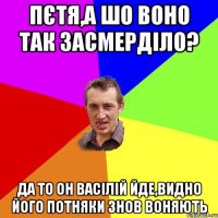 Пєтя,а шо воно так засмерділо? Да то он Васілій йде,видно його потняки знов воняють