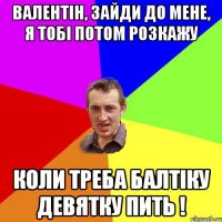 ВАЛЕНТІН, ЗАЙДИ ДО МЕНЕ, Я ТОБІ ПОТОМ РОЗКАЖУ КОЛИ ТРЕБА БАЛТІКУ ДЕВЯТКУ ПИТЬ !