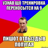 узнав що тренировка переносытся на 9 Пишот отпыздыв попугая