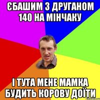 єбашим з друганом 140 на мінчаку і тута мене мамка будить корову доїти