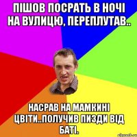 Пішов посрать в ночі на вулицю, переплутав.. насрав на мамкині цвіти..получив пизди від баті.