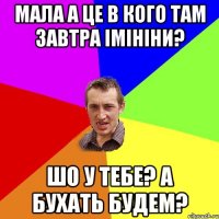 Мала а це в кого там завтра імініни? Шо у тебе? А бухать будем?