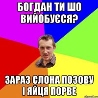 Богдан ти шо вийобуєся? Зараз слона позову і яйця порве