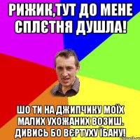 Рижик,тут до мене сплєтня душла! Шо ти на джипчику моїх малих ухожаних возиш. Дивись бо вєртуху їбану!