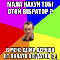 Мала нахуй тобі отой вібратор ? В мене дома держак от лопати піздатий є !