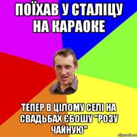 поїхав у сталіцу на караоке тепер в цілому селі на свадьбах єбошу "розу чайную"