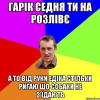 Гарік седня ти на розлівє а то від руки Едіка стільки ригаю шо собаки не з'їдають