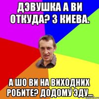 Дэвушка а ви откуда? З Киева. А шо ви на виходних робите? Додому Эду...