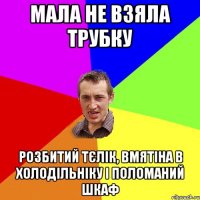 мала не взяла трубку розбитий тєлік, вмятіна в холодільніку і поломаний шкаф